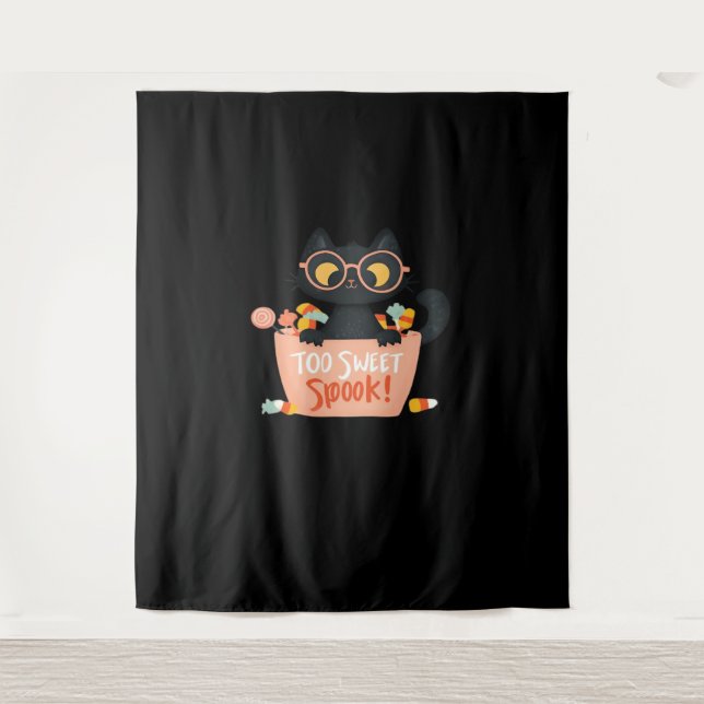 Cute Black Cat Halloween Candy Too Sweet Spook – P Tapestry (Front)