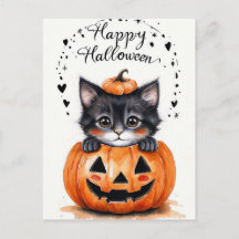 Cute Black Cat Halloween Card | Happy Halloween Pu