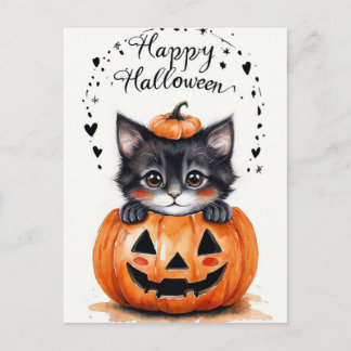 Cute Black Cat Halloween Card | Happy Halloween Pu