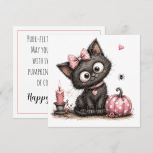 Cute Black Cat Halloween Greeting Card