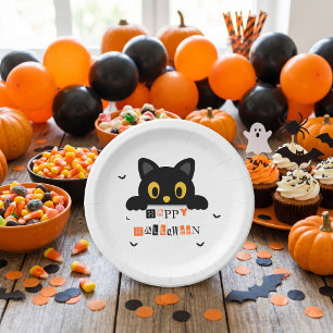 Cute Black Cat Halloween Paper Plate