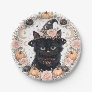 Cute Black Cat Halloween Paper Plates