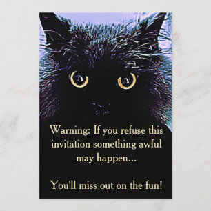 Cute Black Cat Halloween Party Invitation