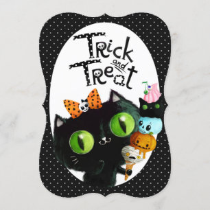 Cute Black Cat Halloween Party Invitation