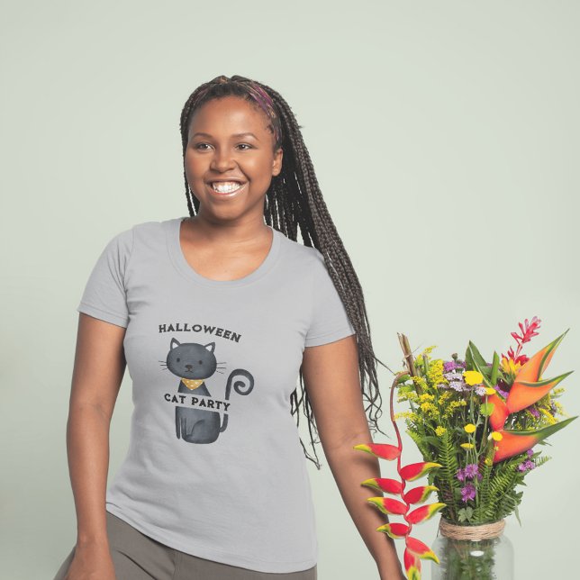 cute black cat halloween party woman T-Shirt (Creator Uploaded)