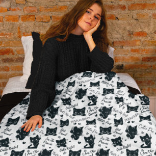 Cute Black Cat Halloween Pattern for Cat Lovers Fleece Blanket