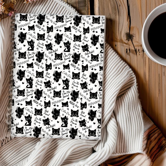 Cute Black Cat Halloween Pattern for Cat Lovers Notebook (Cute Black Cats and Sayings with Hearts Pattern for Cat Lovers and Halloween Notebook)