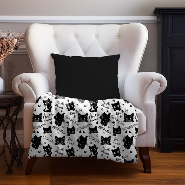 Cute Black Cat Halloween Pattern for Cat Lovers Sherpa Blanket (Cute Black Cats and Sayings with Hearts Pattern  for Cat Lovers and Halloween Small Sherpa Blanket)