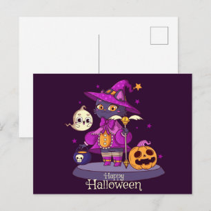 Cute Black Cat Halloween Postcard
