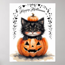 Cute Black Cat Halloween Poster | Pumpkin Jack O L
