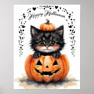 Cute Black Cat Halloween Poster | Pumpkin Jack O L