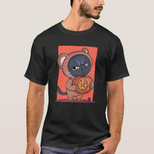 Cute Black Cat Halloween Pumpkin Brown Bear Costum T-Shirt