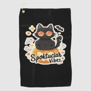 Cute Black Cat Halloween Pumpkin Oversized T-Shirt Golf Towel