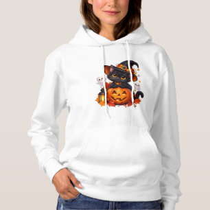 Cute Black Cat Halloween Pumpkin Pullover Hoodie