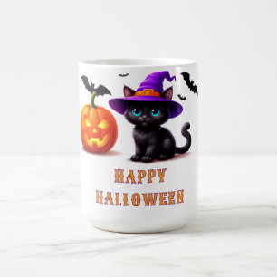 Cute Black Cat Halloween Pumpkin Scene 🐈⬛ Coffee Mug