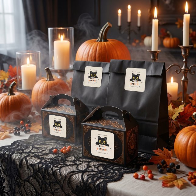 Cute Black Cat Halloween Square Sticker (Creator Uploaded)