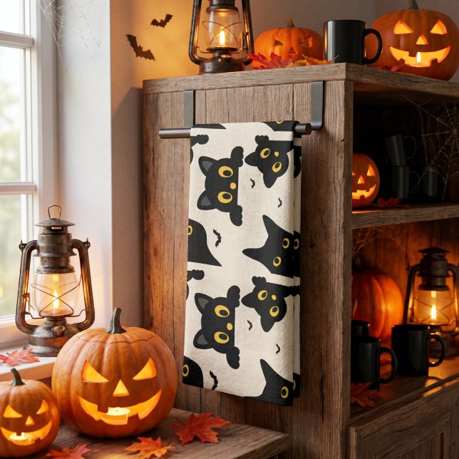 Cute Black Cat Halloween Tea Towel (Creator Uploaded)