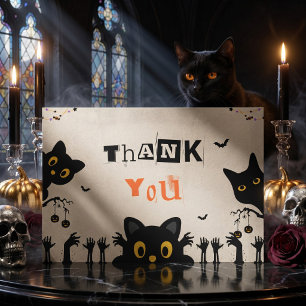 Cute Black Cat Halloween Thank You Card