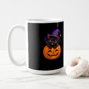 Cute Black Cat Halloween Witch Pumpkin Coffee Mug