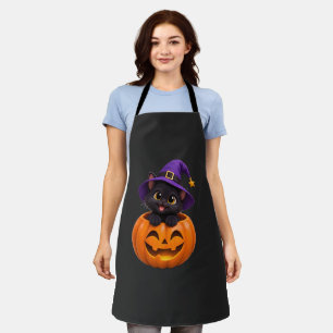 Cute Black Cat Halloween Witch Pumpkin Sticker She Apron
