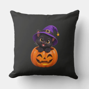 Cute Black Cat Halloween Witch Pumpkin Sticker She Cushion