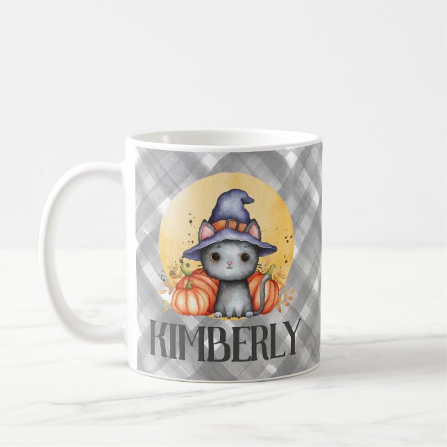 Cute Black Cat Happy Halloween Coffee Mug (Left)