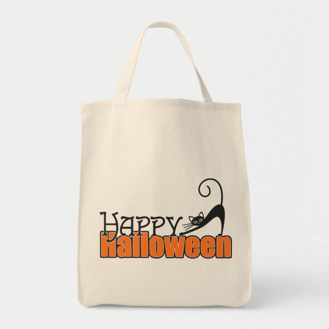 Cute Black Cat Happy Halloween Tote Bag (Front)