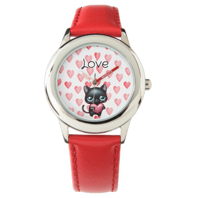 Cute Black cat heart watch (Front)