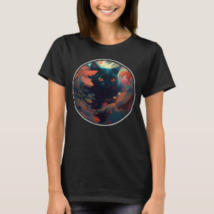 Cute Black Cat Hiding in Spring Flowers Aesthetic  T-Shirt