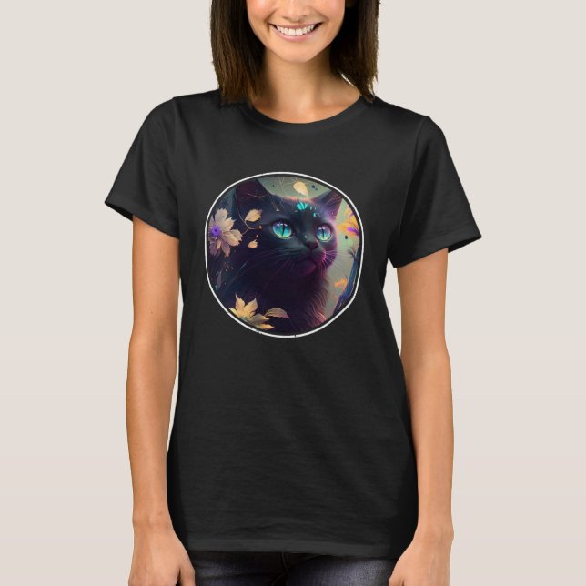 Cute Black Cat Hiding in Spring Flowers Aesthetic  T-Shirt (Front)