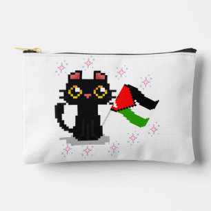 cute black cat holds Palestine flag  Accessory Pouch