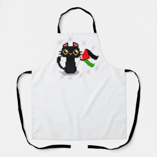 cute black cat holds Palestine flag Apron
