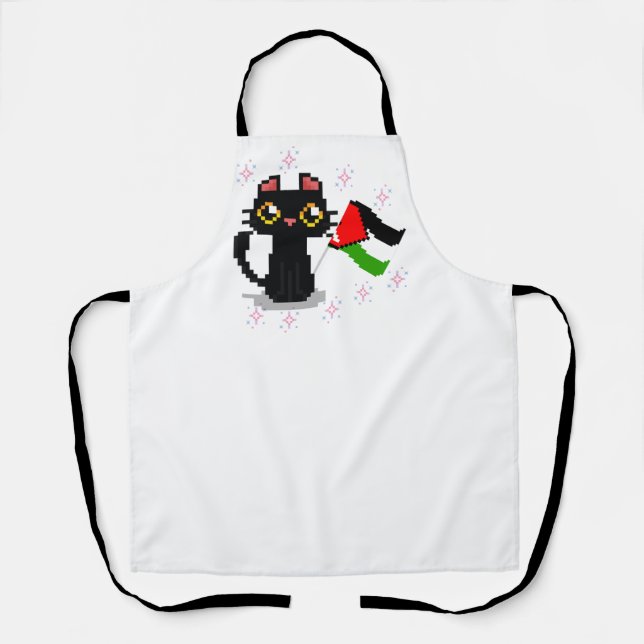 cute black cat holds Palestine flag Apron (Front)