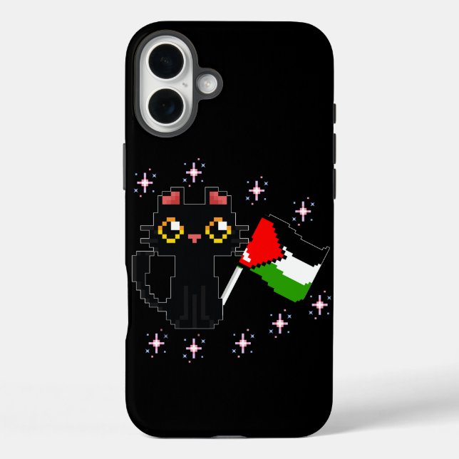 cute black cat holds Palestine flag Case-Mate iPhone Case (Back)