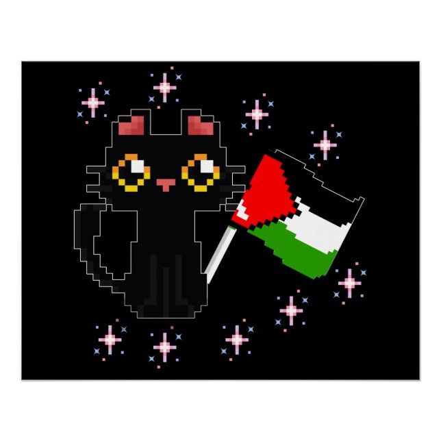 cute black cat holds Palestine flag Poster (Front)