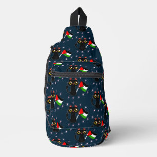 cute black cat holds Palestine flag  Sling Bag