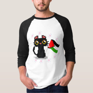 cute black cat holds Palestine flag  T-Shirt
