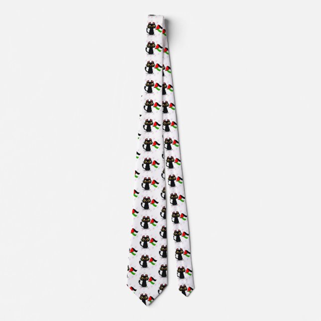 cute black cat holds Palestine flag Tie (Front)
