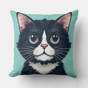 Cute Black Cat Illustration Cushion