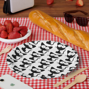 Cute Black Cat Illustration Party Paper Plate