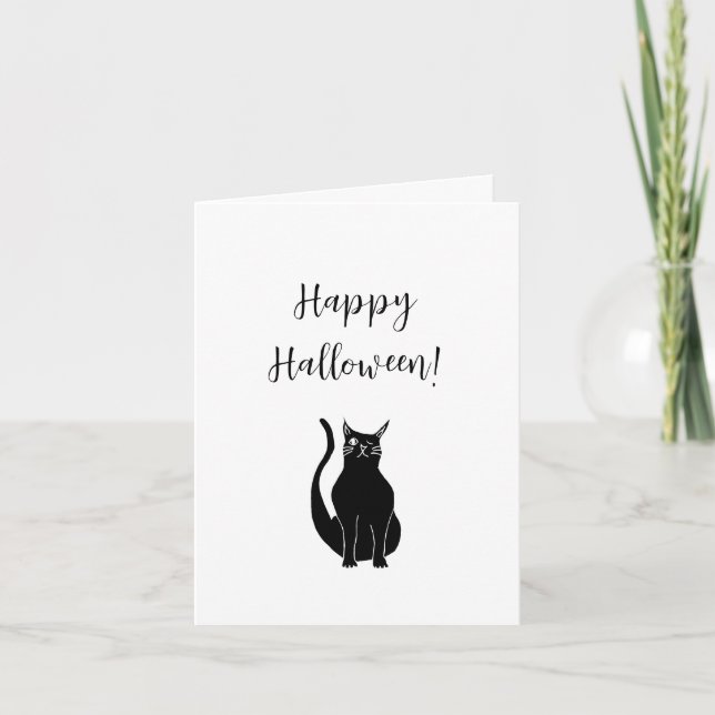 Cute Black Cat Illustration Simple Halloween  Card (Front)