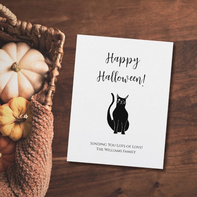 Cute Black Cat Illustration Simple Halloween  Holiday Postcard (Creator Uploaded)