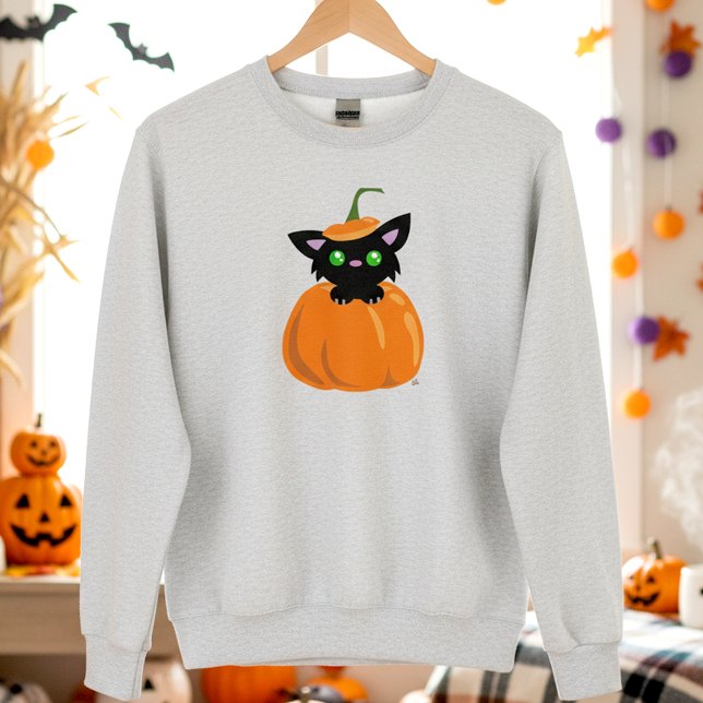 Cute Black Cat in a Pumpkin Sweatshirt (Creator Uploaded)