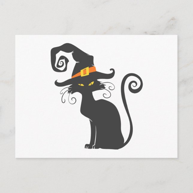 Cute black cat in a witch hat - Choose background Postcard (Front)