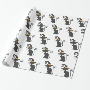 Cute black cat in a witch hat - Choose background Wrapping Paper