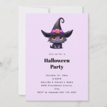 Cute Black Cat in a Witch's Hat Halloween Party