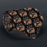 Cute Black Cat in a Witch's Hat Pattern Tie<br><div class="desc">A patterned tie with a cute illustration. A black long-haired cat wearing a black witch's hat. It's ears poking out. Surrounded by orange and brown autumn flowers. Perfect for cat lovers.</div>