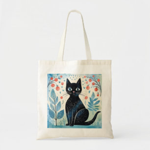 Cute Black Cat in Cool Natural Tones Tote Bag