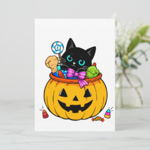 Cute Black Cat in Jack-O'-Lantern Pumpkin Hallowee Invitation