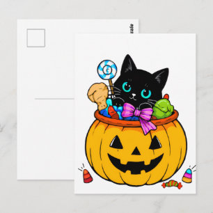Cute Black Cat in Jack-O'-Lantern Pumpkin Hallowee Postcard